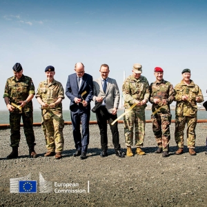 Shown in the image, from left to right, are: Commandor Michael Sichler, Defense Attaché at German Embassy in the Kingdom of Denmark Major Thomas Sigvardt, Captain for the Danish Navy Morten Jensen, Head of Unit European Climate, Infrastructure and Environment Executive Agency Jesper Frost Rasmussen, Mayor of Esbjerg Municipality Lieutenant Colonel Shawn Dillingham, Army Attaché at U.S. Embassy in the Kingdom of Denmark Colonel Bruno Costanzo, Attaché de defense at France Embassy in the Kingdom of Denmark Brigadier Neil Bellamy, Defense Attaché in the British Embassy in the Kingdom of Denmark